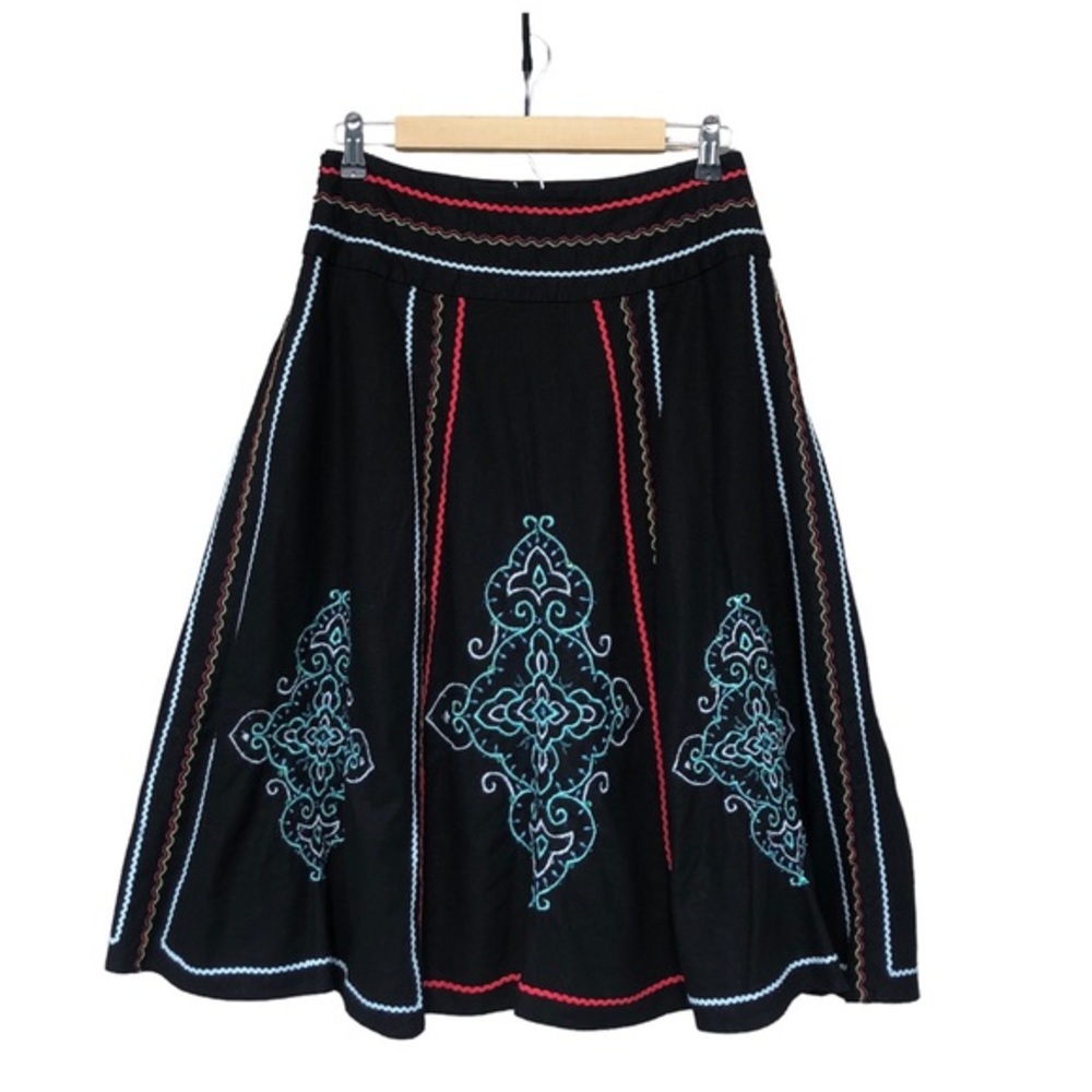 Saint Tropez West Linen Blend A Line Boho Embroidered Lined Side Zipper Skirt 4